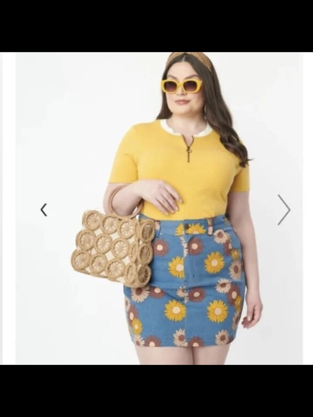 NWT Unique Vintage Blue Denim Sunflower Print Mini Skirt
